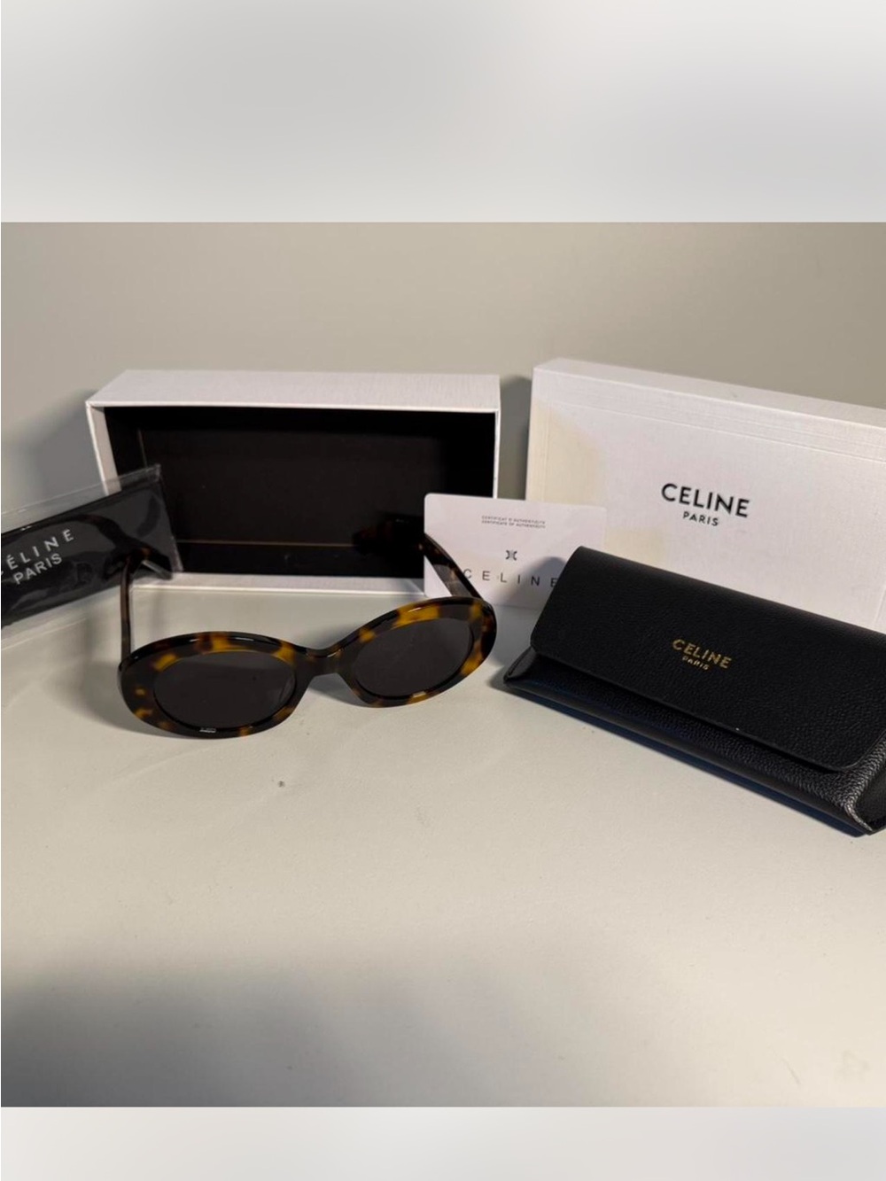 Celine Tortoise Shell Oval Sunglasses - Brown/Black Lenses - Picture 2 of 4